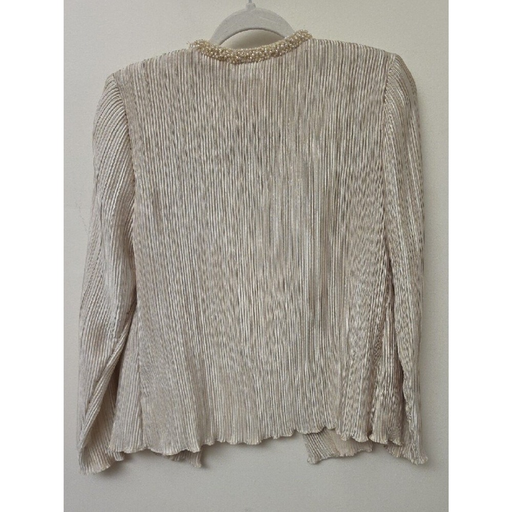 Xscape Vintage Ivory Shimmer Pleated Open-Front Blazer with Pearl Neckline SZ 8 - Picture 5 of 5